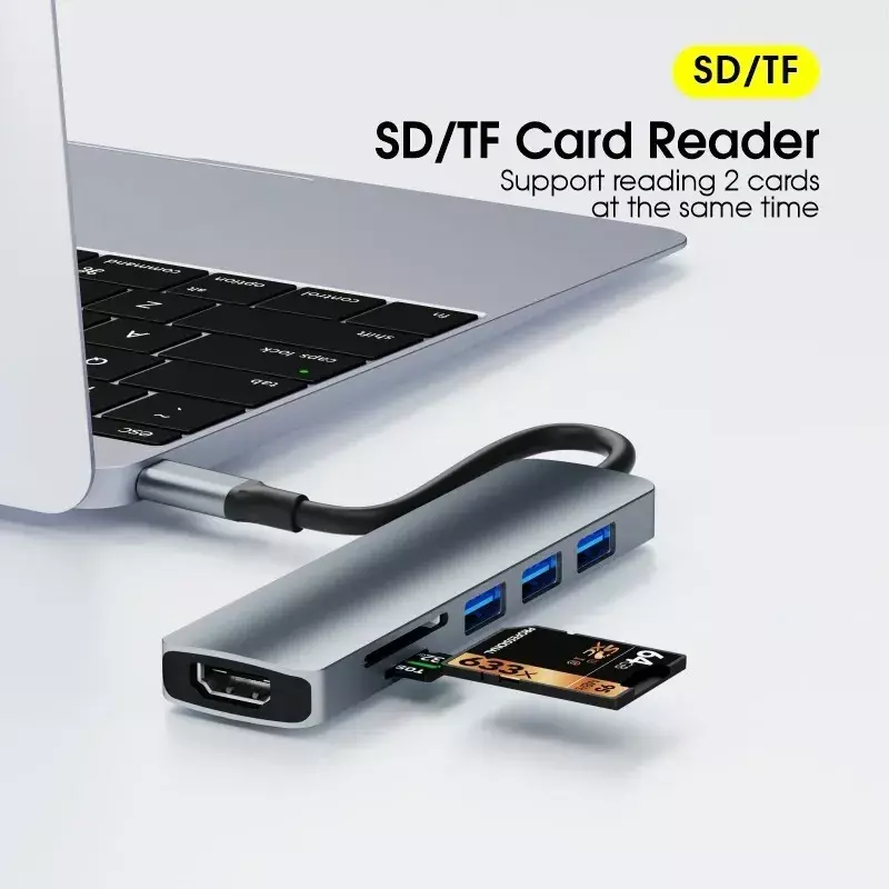 Hub Adaptador Usb C 6 En 1 Para Macbook iPad Tablet Notebook-3