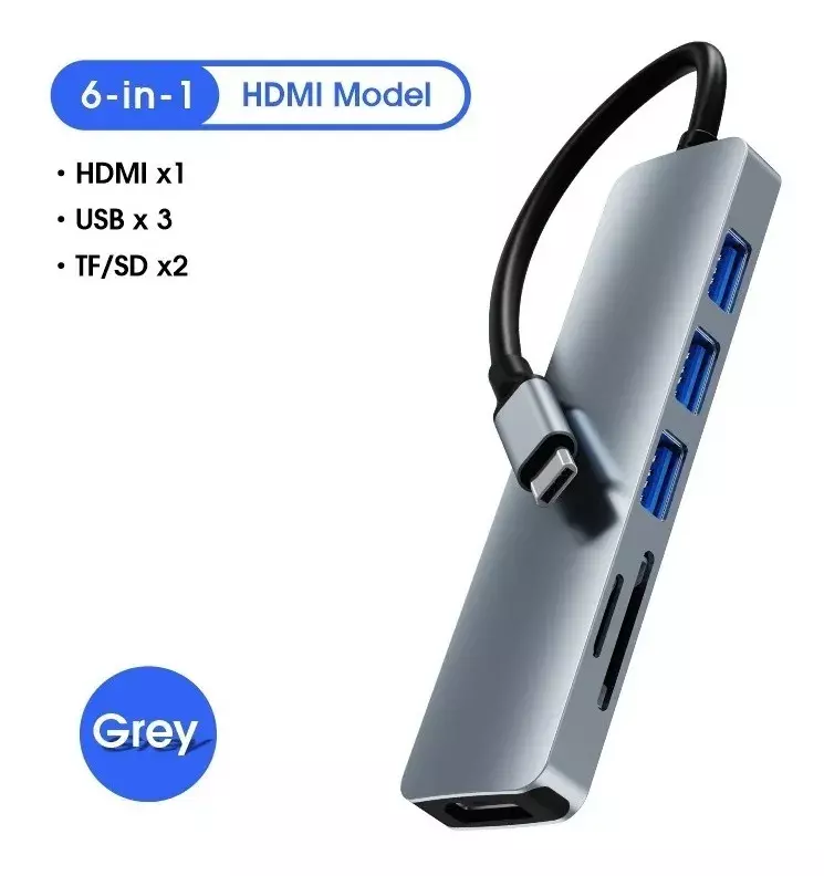 Hub Adaptador Usb C 6 En 1 Para Macbook iPad Tablet Notebook-6