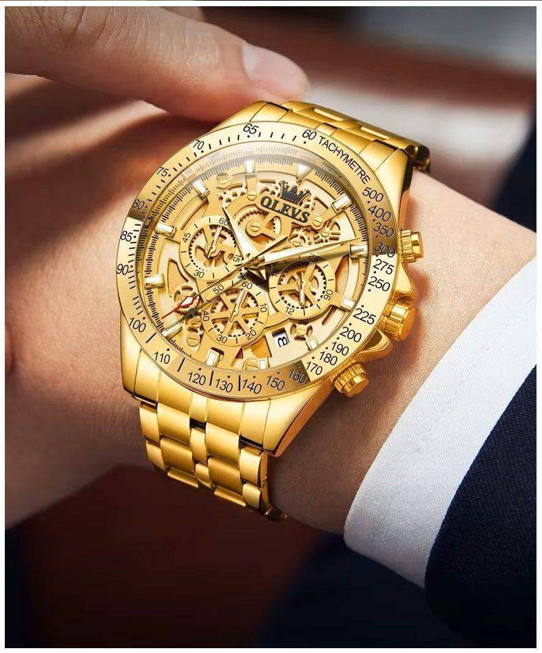 Reloj de Pulsera para Hombre Clásico de Lujo Acero Inoxidable Dorado-2