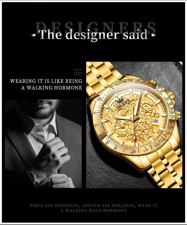 Reloj de Pulsera para Hombre Clásico de Lujo Acero Inoxidable Dorado-4