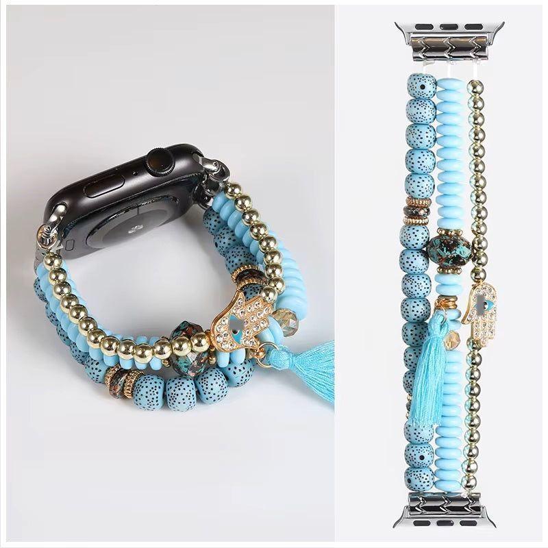 Correa Pulsera Bohemia smartwatch 42/44 mm Diseño Artesanal, Cuentas Decorativas-0
