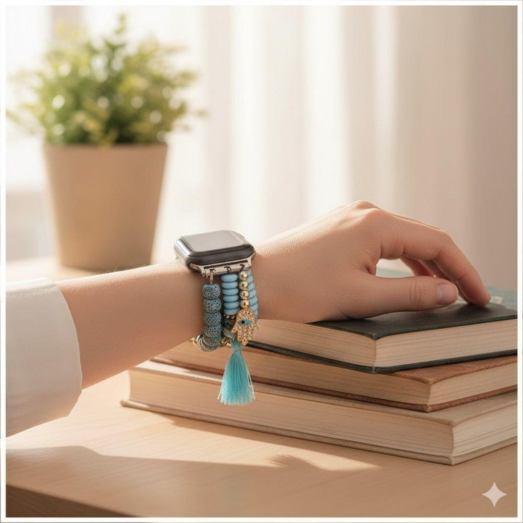 Correa Pulsera Bohemia smartwatch 42/44 mm Diseño Artesanal, Cuentas Decorativas-3