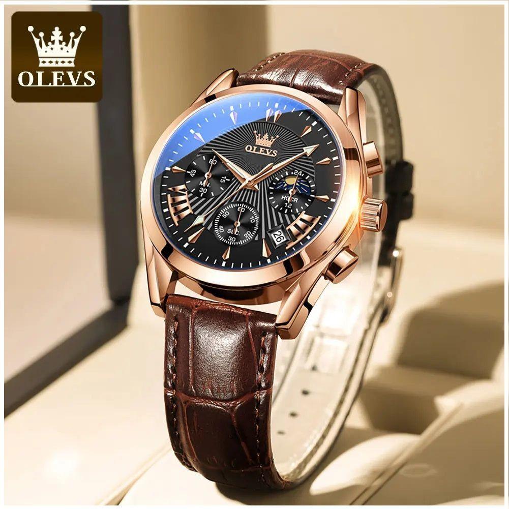 Reloj Cronógrafo de Lujo para Hombre con Correa de Cuero Clásico-1