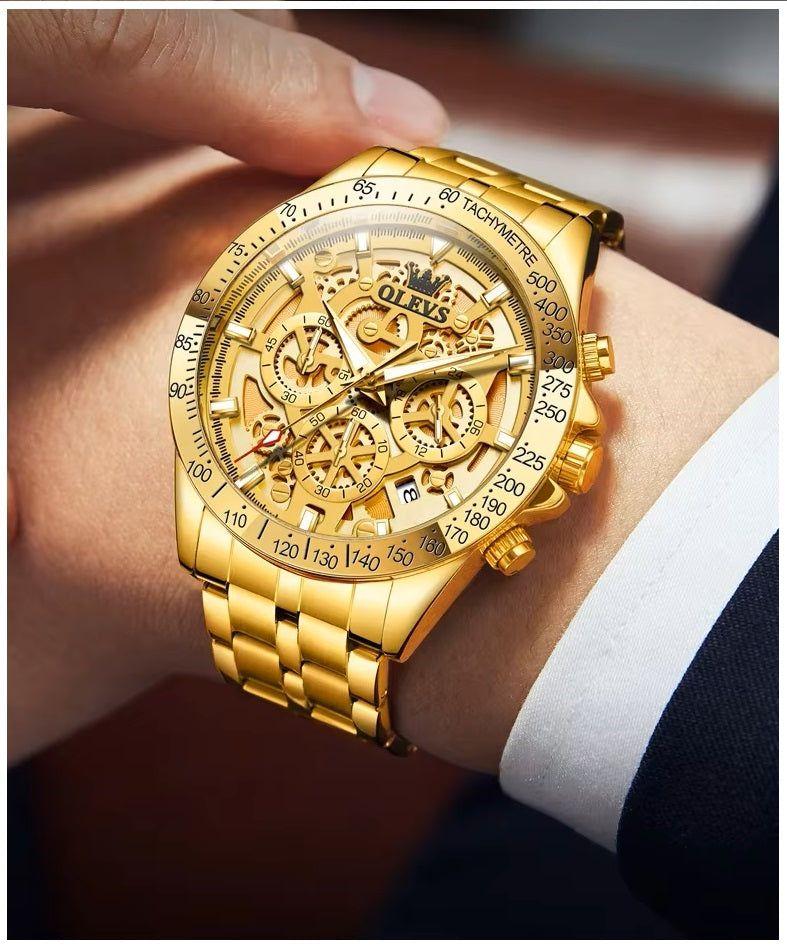 Monkeywatch Reloj masculino Clásico de Lujo Acero Inoxidable Dorado-3