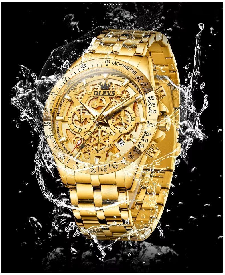 Reloj masculino Clásico de Lujo Acero Inoxidable Dorado-6