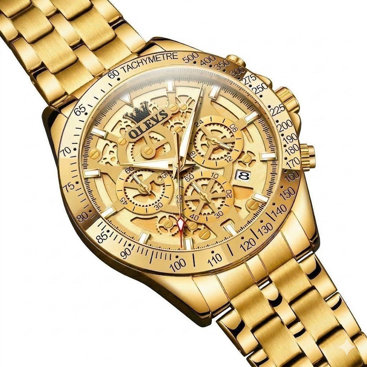 Reloj masculino Clásico de Lujo Acero Inoxidable Dorado-7