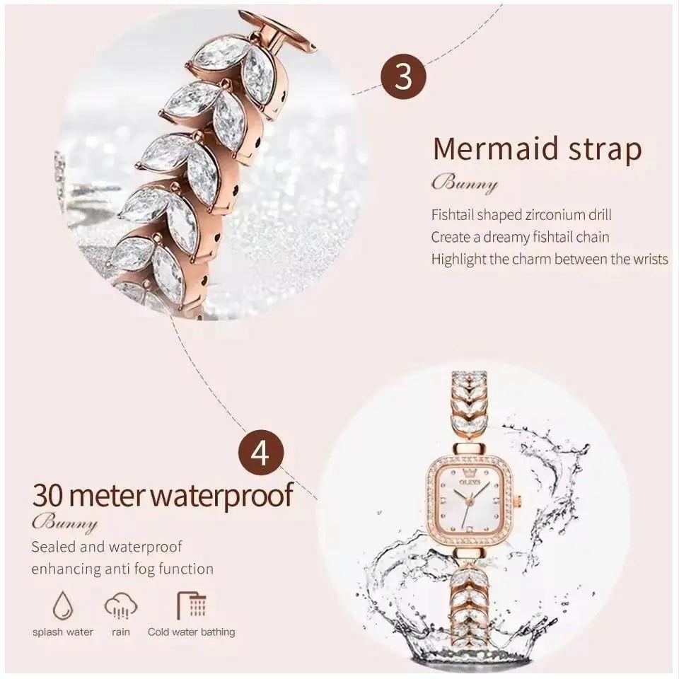 Reloj femenino Elegante con Diseño de Sirena, Cristales de Zirconia-5