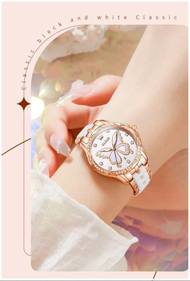 Reloj Elegante Mujer Esfera Mariposa y Detalles de Zirconia-5