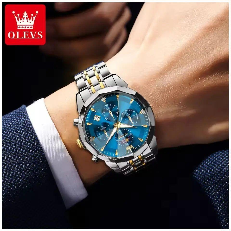 Reloj de Pulsera Hombre Acero Inoxidable Azul con Cronógrafo-3