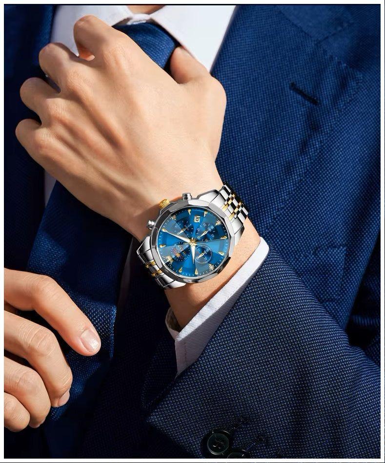 Reloj de Pulsera Hombre Acero Inoxidable Azul con Cronógrafo-4