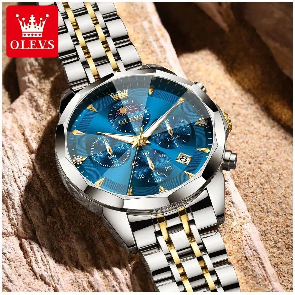 Reloj de Pulsera Hombre Acero Inoxidable Azul con Cronógrafo-5