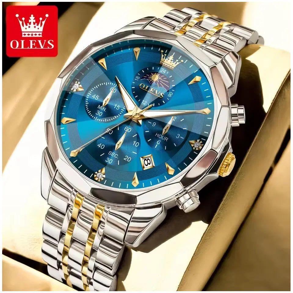 Reloj de Pulsera Hombre Acero Inoxidable Azul con Cronógrafo-6