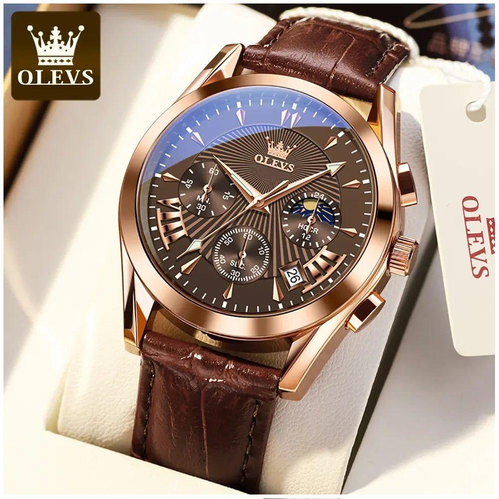 Reloj Cronógrafo de Lujo para Hombre con Correa de Cuero Clásico-1
