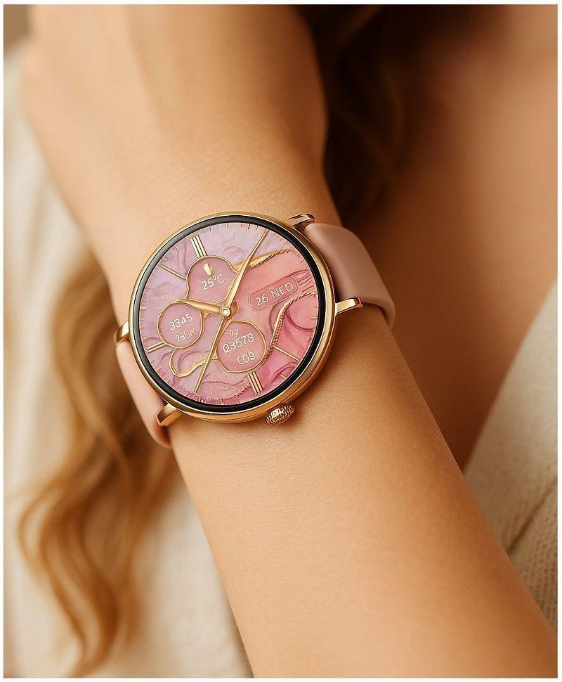 Reloj Inteligente Mujer Estilo Salud con Doble Correa Silicona y Metálica Compatible IP68-4