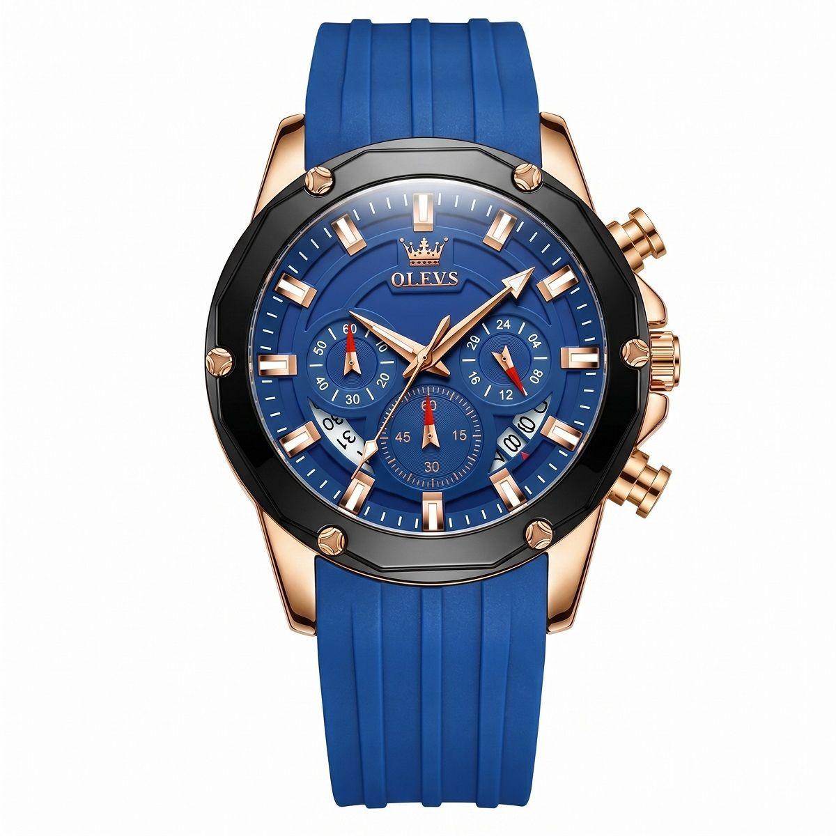 Reloj Cronógrafo Deportivo para Hombre con Calendario Completo Correa de Silicona Azul-0
