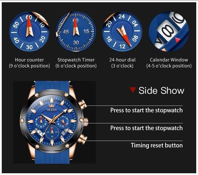 Reloj Cronógrafo Deportivo para Hombre con Calendario Completo Correa de Silicona Azul-2