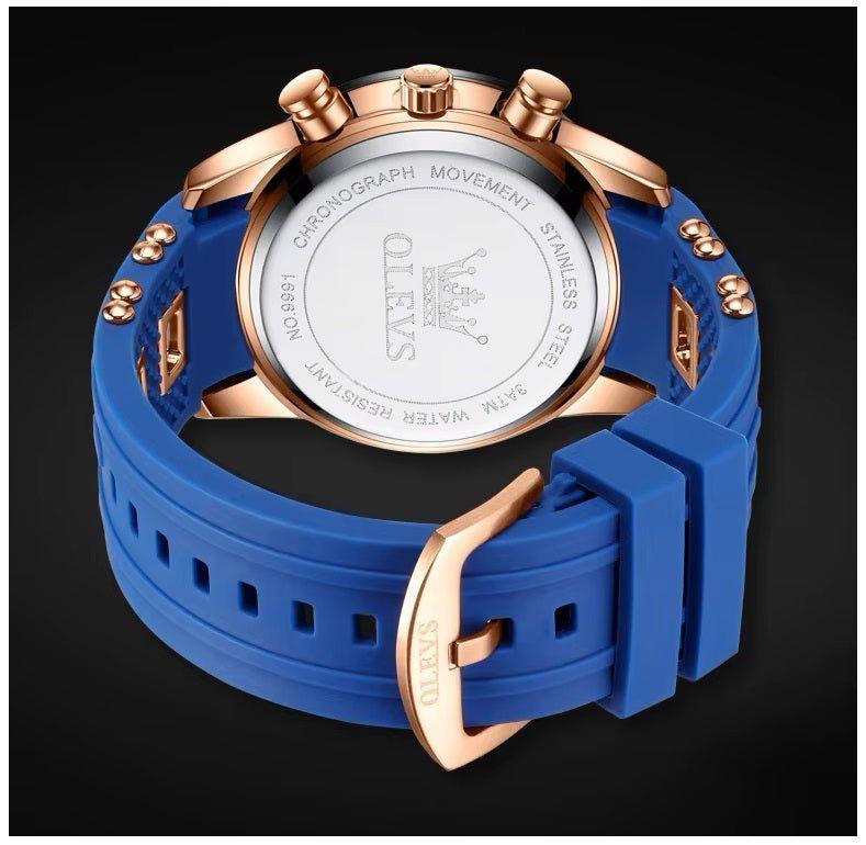Reloj Cronógrafo Deportivo para Hombre con Calendario Completo Correa de Silicona Azul-3