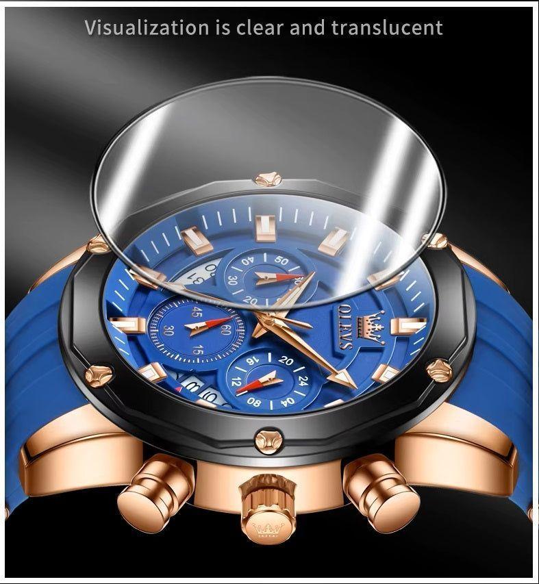 Reloj Cronógrafo Deportivo para Hombre con Calendario Completo Correa de Silicona Azul-4