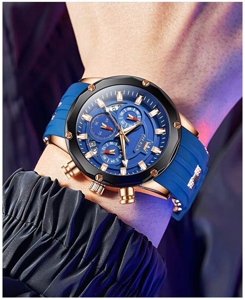 Reloj Cronógrafo Deportivo para Hombre con Calendario Completo Correa de Silicona Azul-5