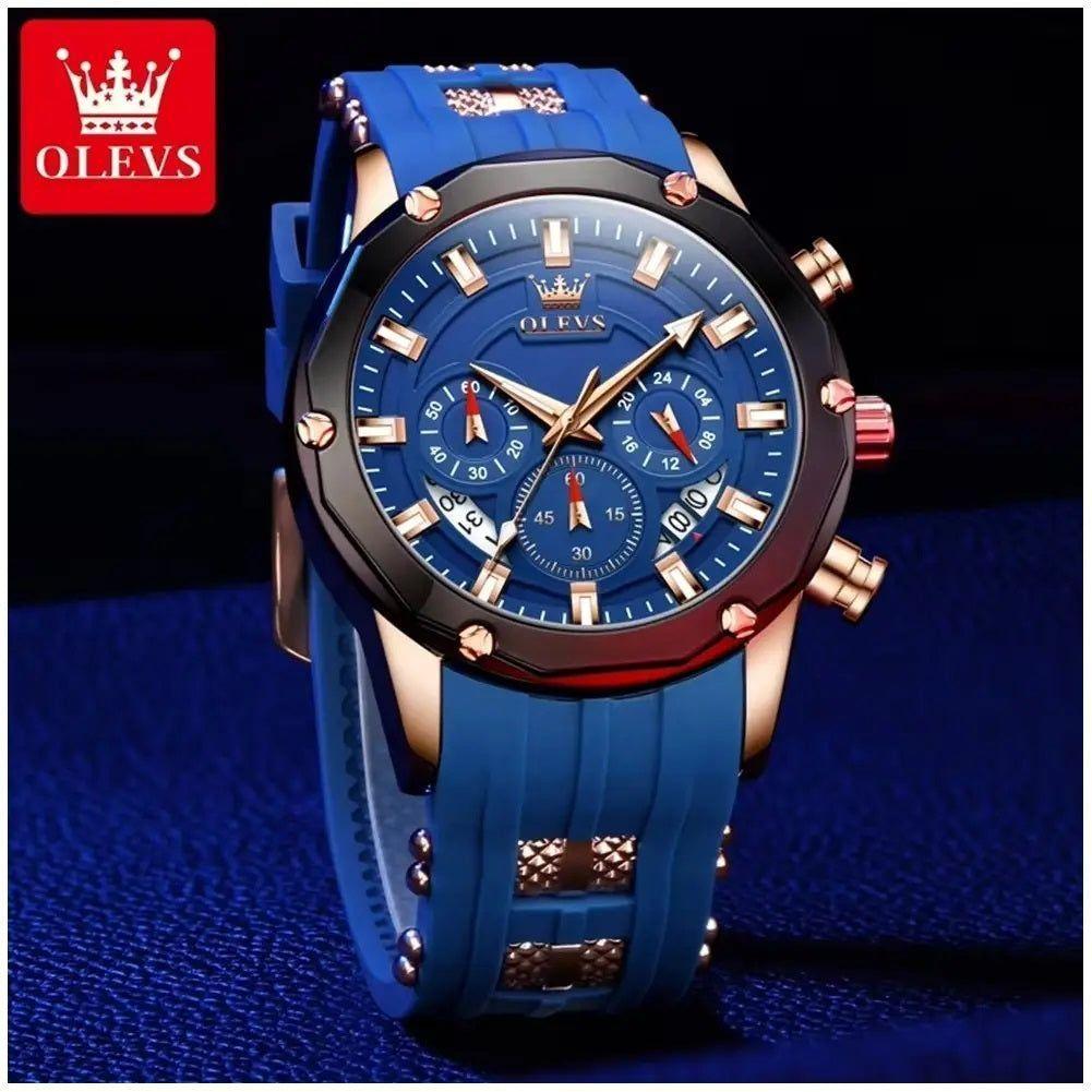 Reloj Cronógrafo Deportivo para Hombre con Calendario Completo Correa de Silicona Azul-6