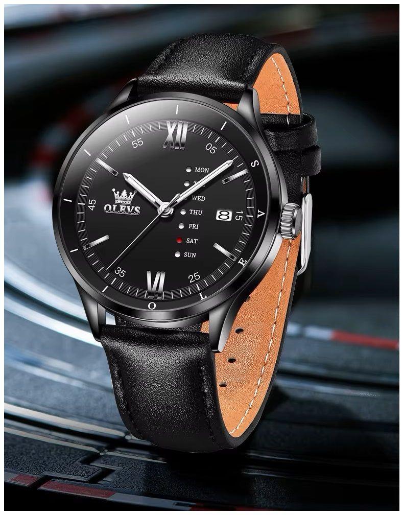 Reloj de Hombre Elegante con Correa de Cuero Calendario Completo-3