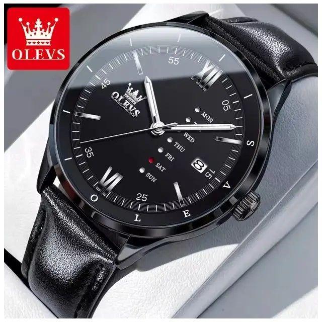 Reloj de Hombre Elegante con Correa de Cuero Calendario Completo-4