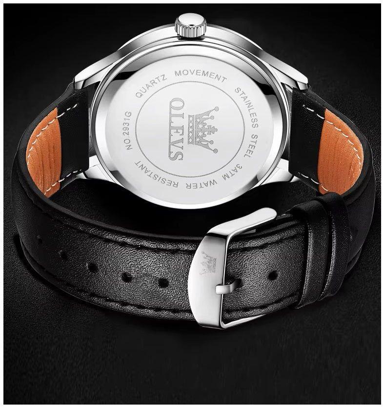Reloj de Hombre Elegante con Correa de Cuero Calendario Completo-5