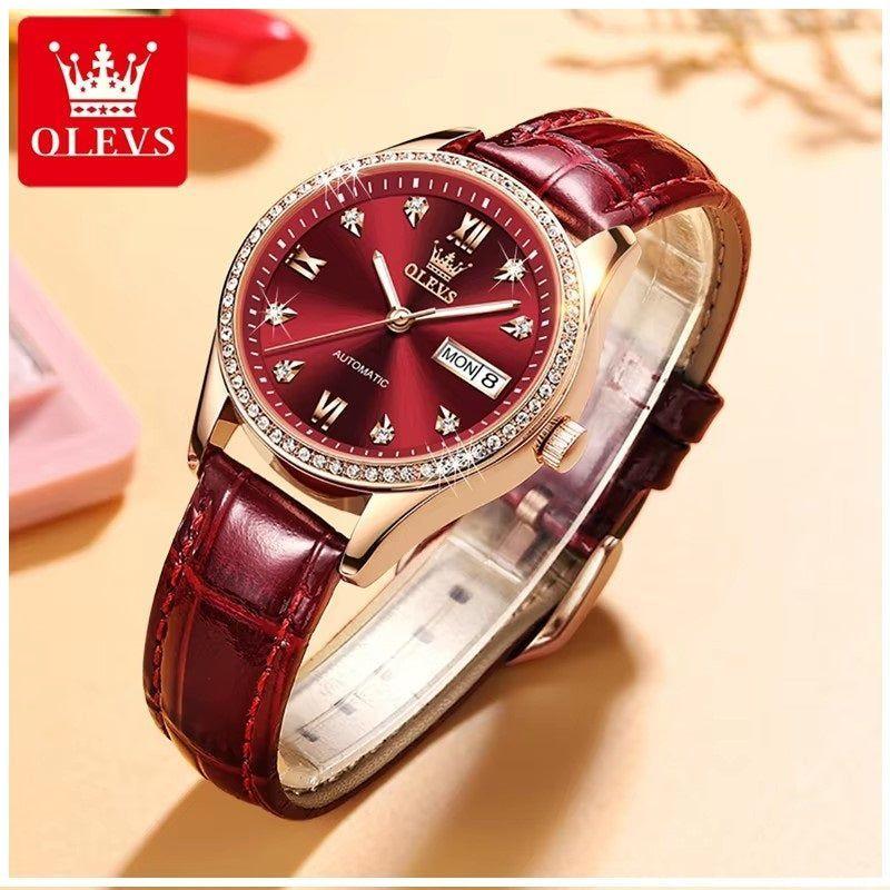 Reloj automático de Lujo Elegante para Mujer con Correa de Cuero-2