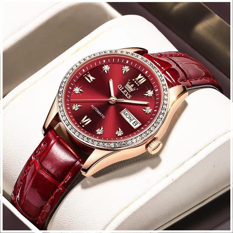 Reloj automático de Lujo Elegante para Mujer con Correa de Cuero-4