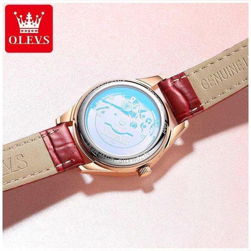 Reloj automático de Lujo Elegante para Mujer con Correa de Cuero-5