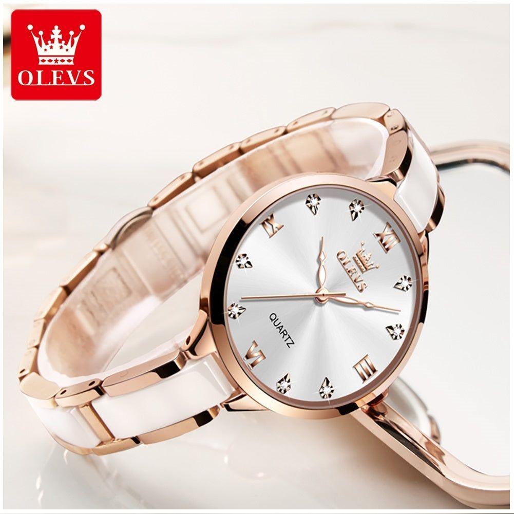 Reloj de Mujer Elegante de Cuarzo Correa de Cerámica Acero Inoxidable-4