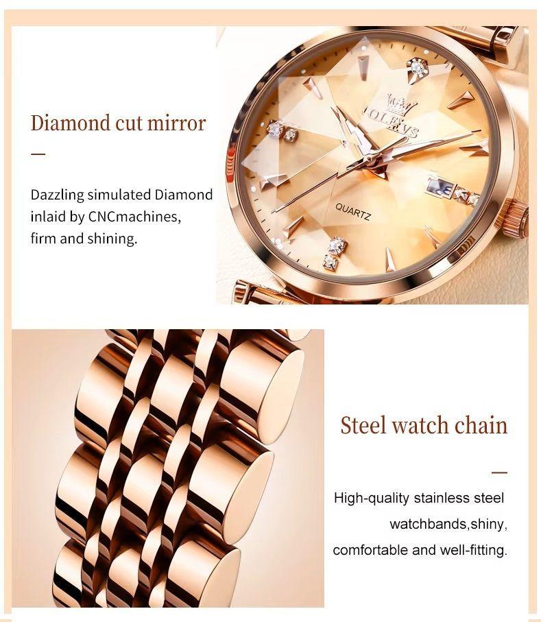 Reloj de cuarzo para Mujer Esfera Esmeralda Detalles de Cristal Correa Acero Inoxidable-7