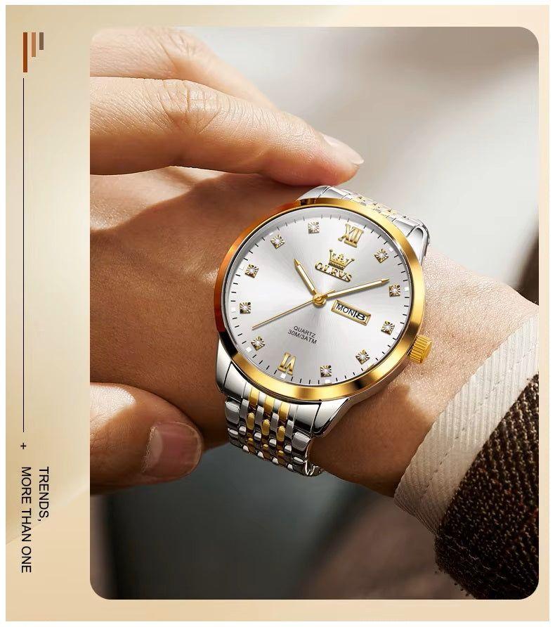 Reloj de Hombre Elegante Movimiento Cuarzo Bicolor Acero Inoxidable-2