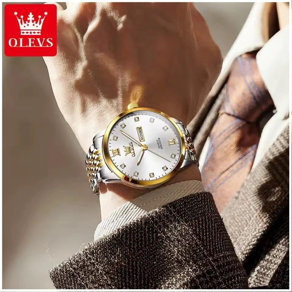 Reloj de Hombre Elegante Movimiento Cuarzo Bicolor Acero Inoxidable-3
