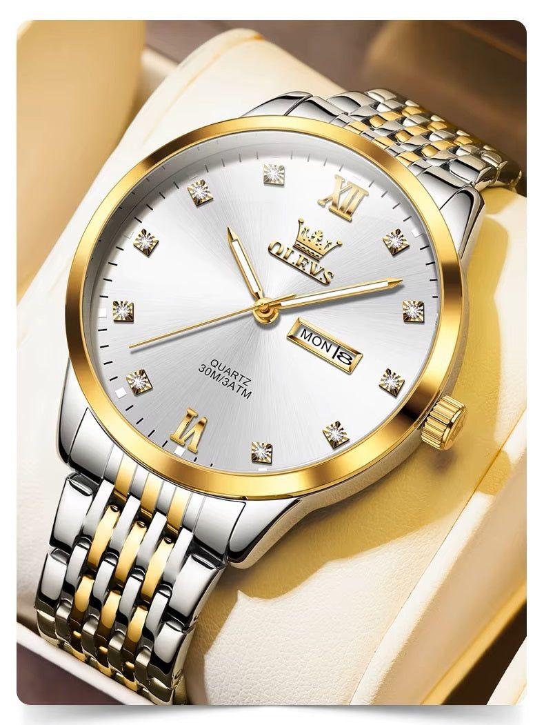 Reloj de Hombre Elegante Movimiento Cuarzo Bicolor Acero Inoxidable-4