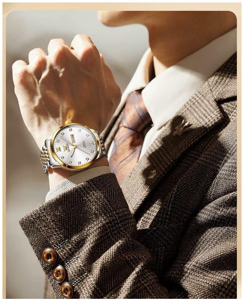 Reloj de Hombre Elegante Movimiento Cuarzo Bicolor Acero Inoxidable-5