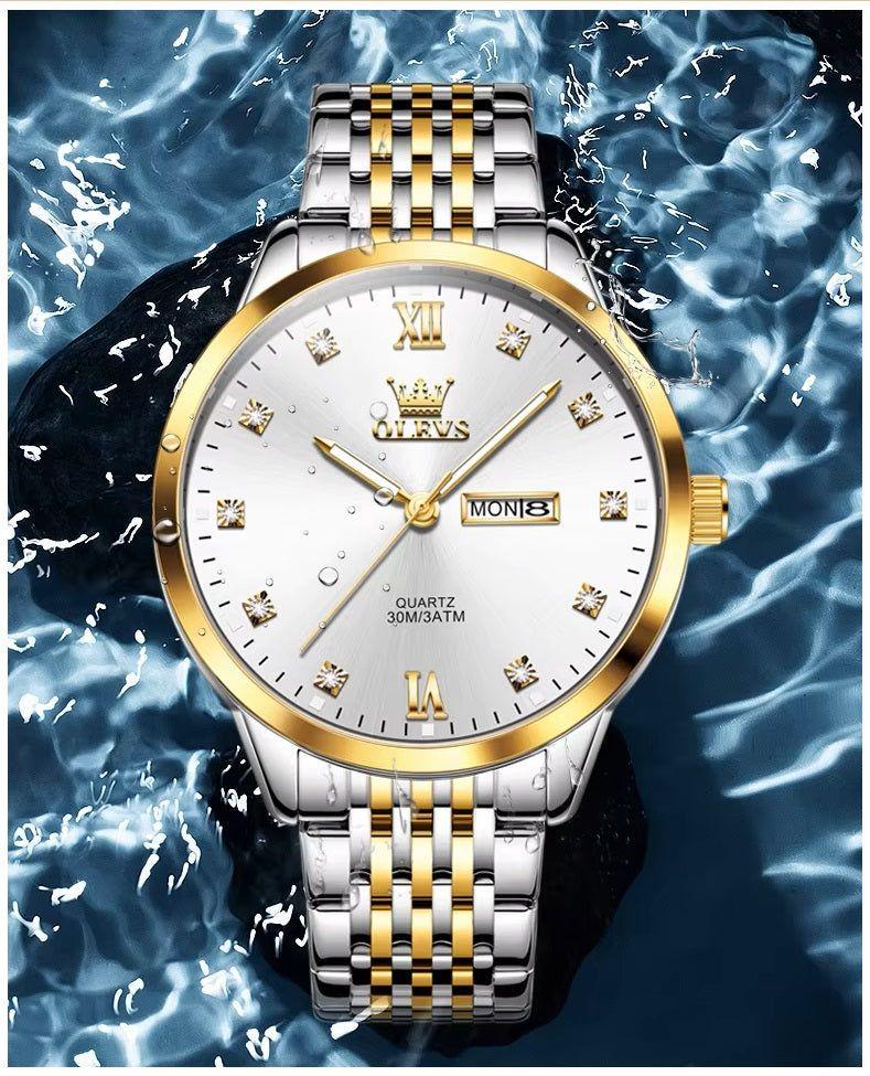 Reloj de Hombre Elegante Movimiento Cuarzo Bicolor Acero Inoxidable-6