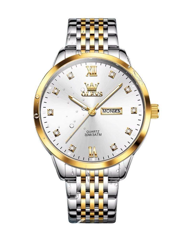 Reloj de Hombre Elegante Movimiento Cuarzo Bicolor Acero Inoxidable-1