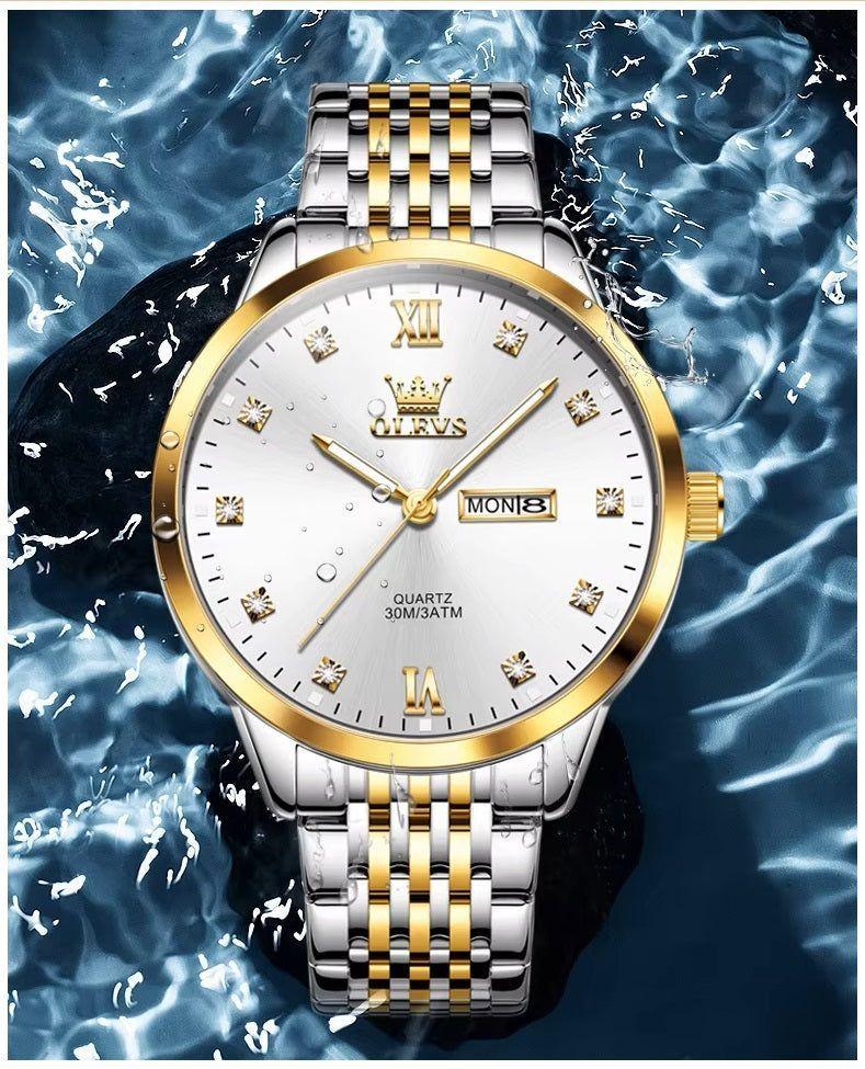 Reloj de Hombre Elegante Movimiento Cuarzo Bicolor Acero Inoxidable-6