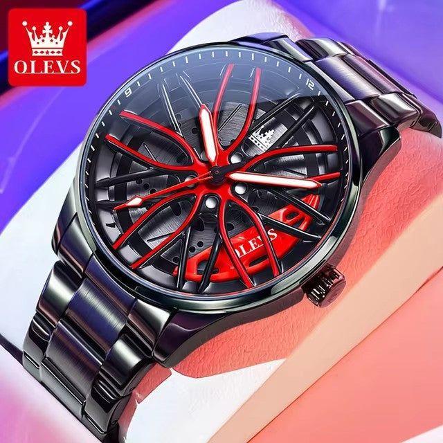 Reloj masculino con Diseño Exclusivo Llanta de Coche Giratoria-0