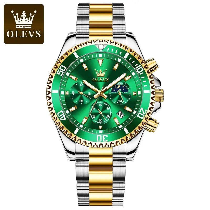 Monkeywatch Reloj Cronógrafo Deportivo Hombre Acero Inox Verde Dorado 42.5mm Multifunción-3