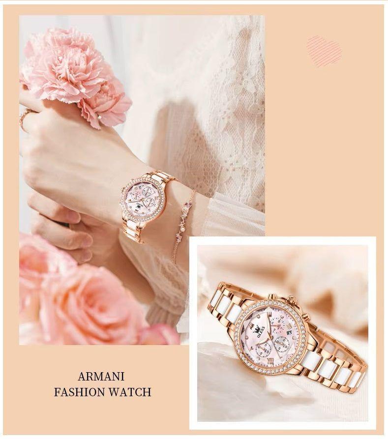 Reloj Femenino de Acero Inoxidable Cristal de Corte Diamante-2