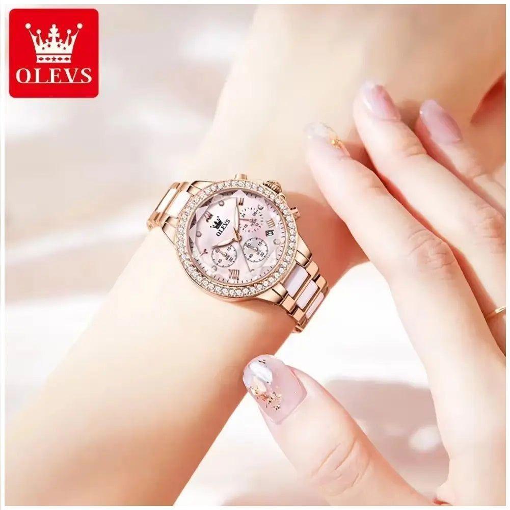 Reloj Femenino de Acero Inoxidable Cristal de Corte Diamante-4