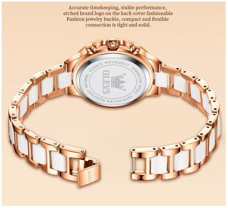 Reloj Femenino de Acero Inoxidable Cristal de Corte Diamante-5