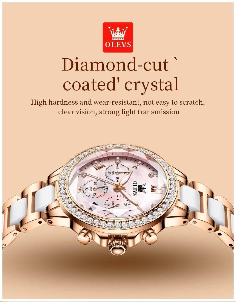 Reloj Femenino de Acero Inoxidable Cristal de Corte Diamante-6