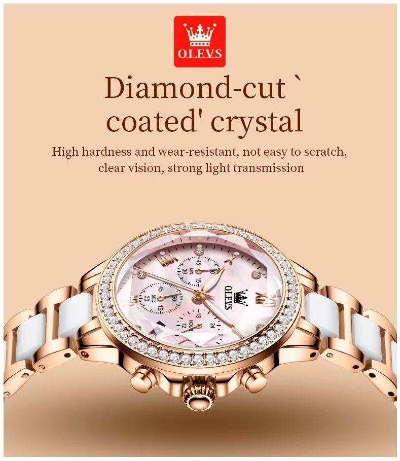 Reloj Femenino de Acero Inoxidable Cristal de Corte Diamante-4