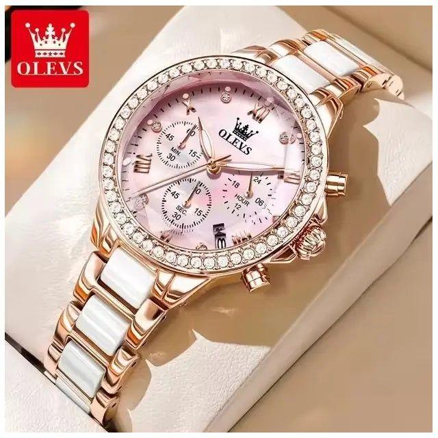 Reloj Femenino de Acero Inoxidable Cristal de Corte Diamante-6