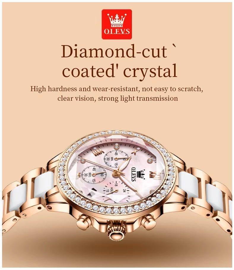 Reloj Femenino de Acero Inoxidable Cristal de Corte Diamante-4