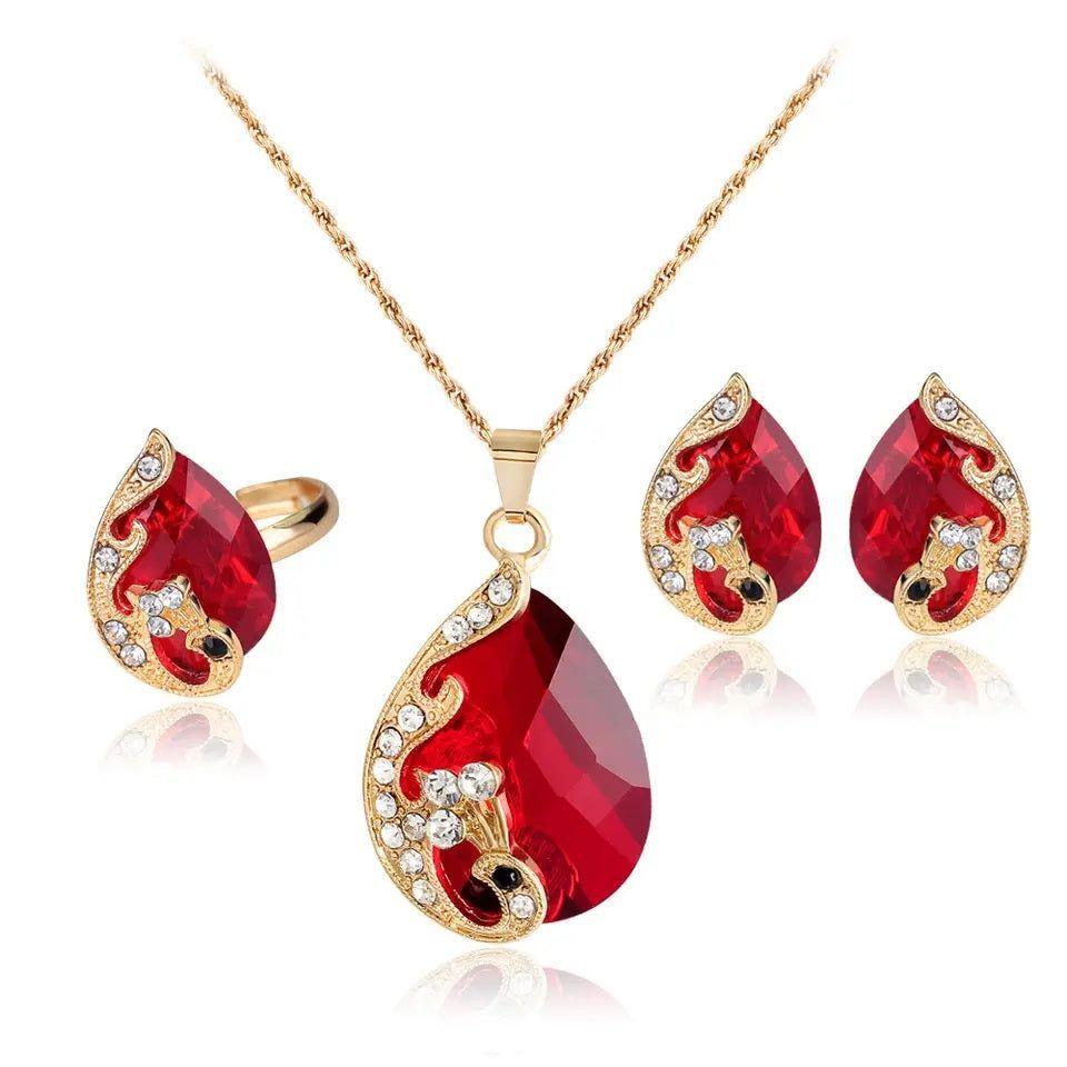 Set de lujo para Mujeres con Reloj Colgante Aros Anillo y Pulsera-3