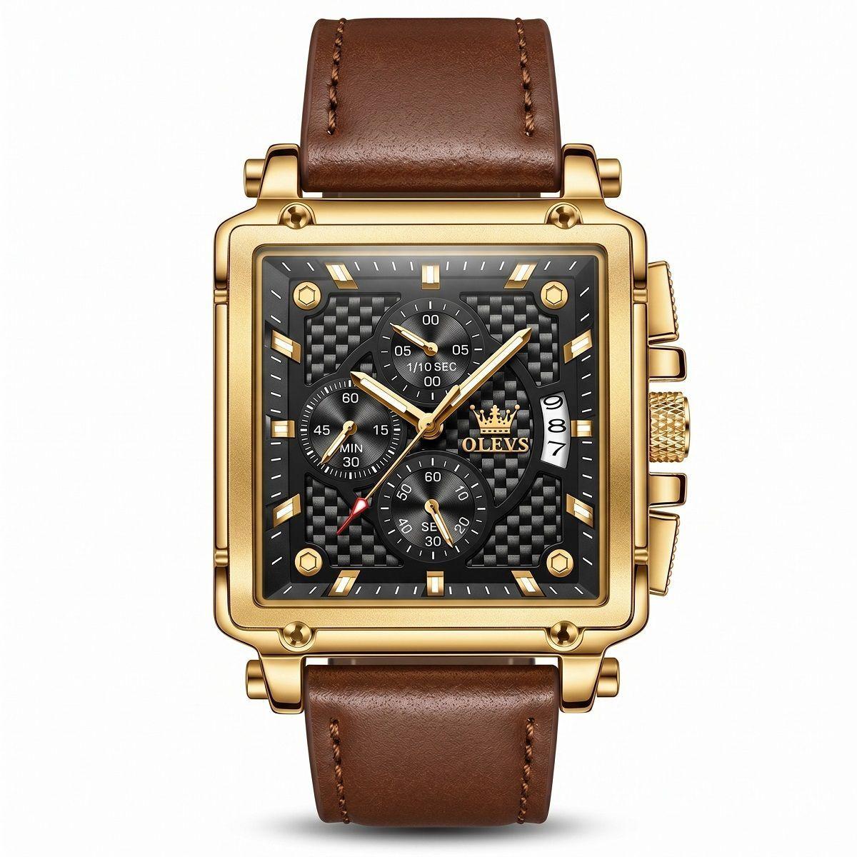 Reloj Cronógrafo Cuadrado de Lujo Hombre Diseño Deportivo y Elegante-0